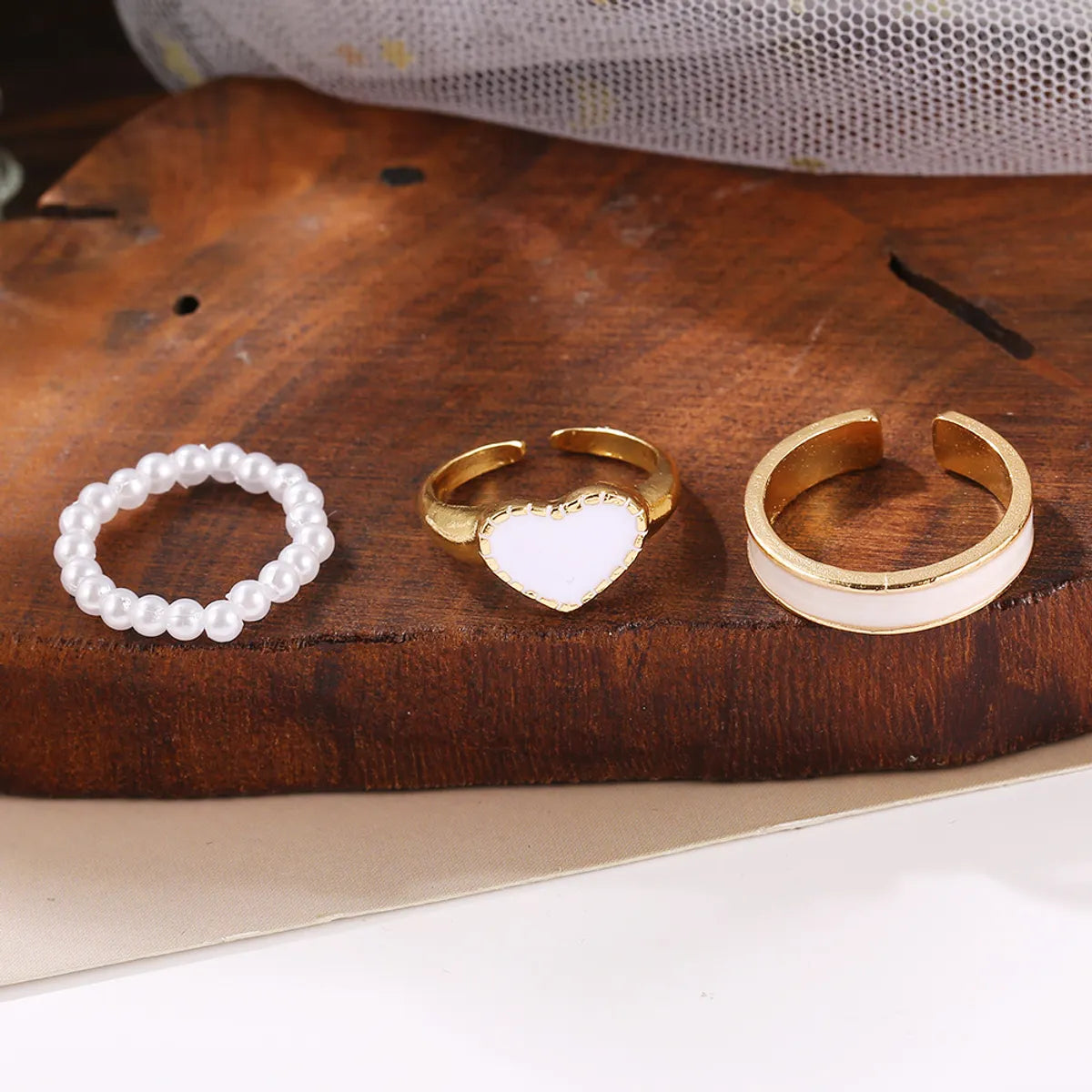 Sweet Heart Shape Imitation Pearl Alloy Open Ring