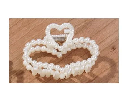 Sweet Heart Shape Imitation Pearl Inlay Pearl Hair Claws