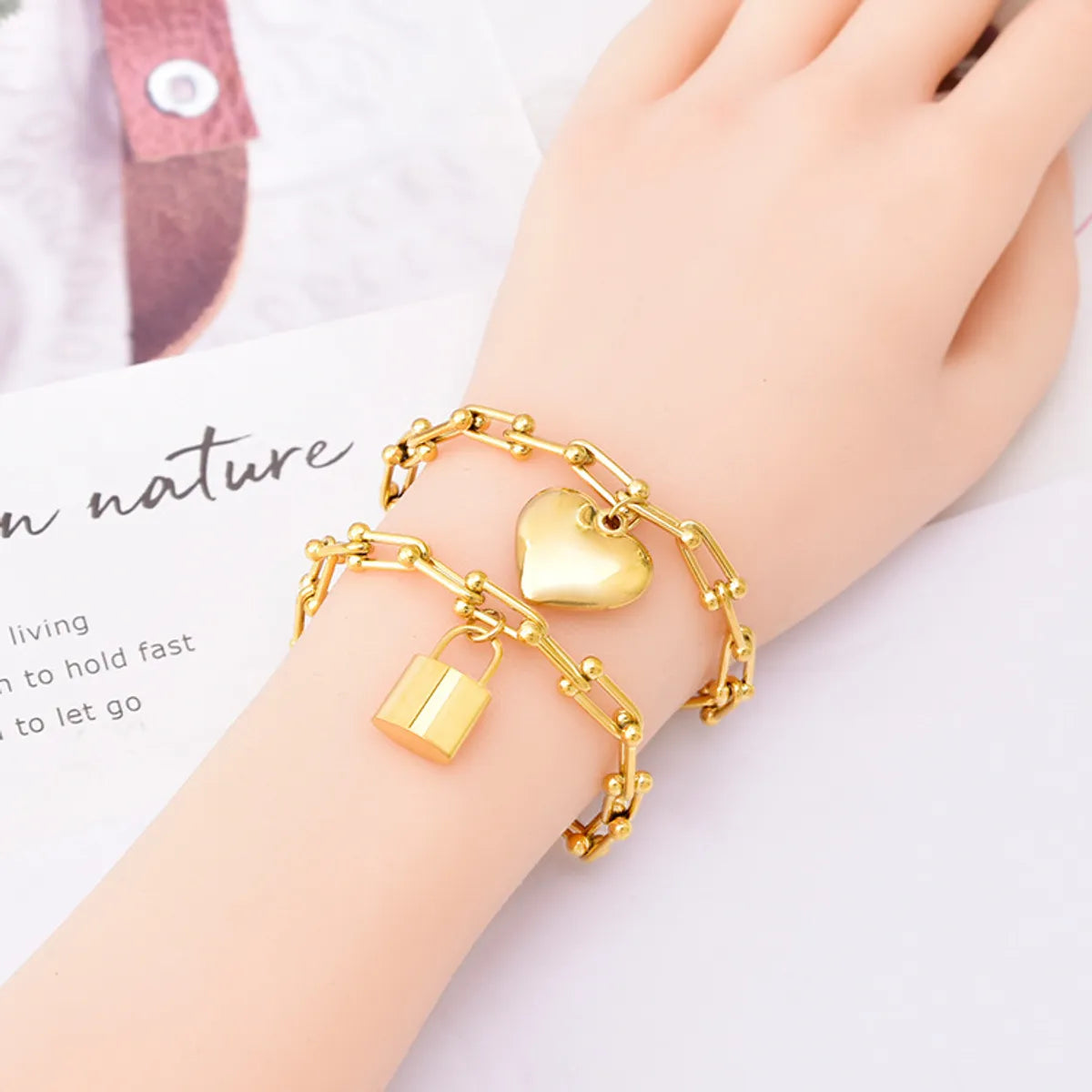 Sweet Heart Shape Lock Titanium Steel Plating Women's Bracelets Earrings Necklace