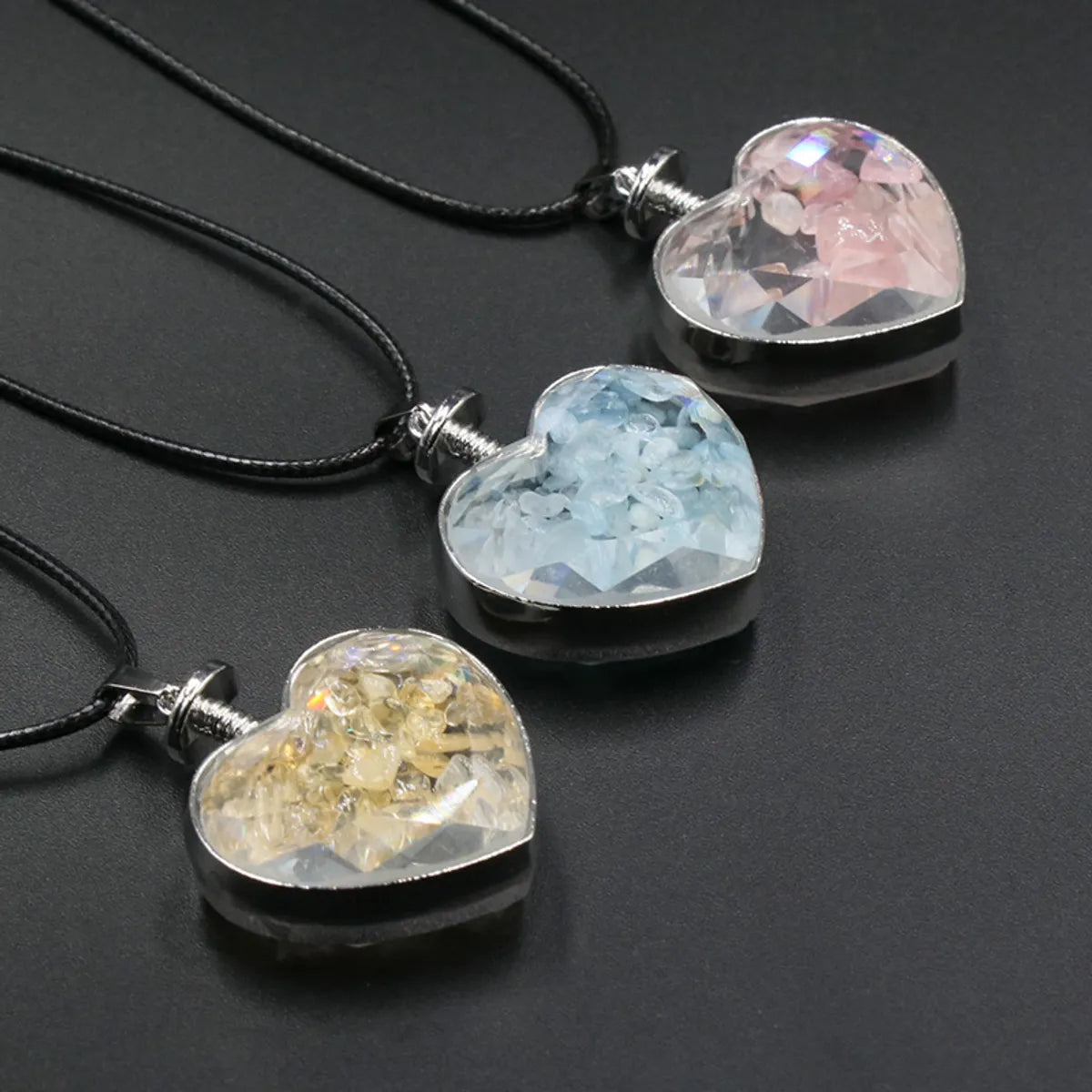 Sweet Heart Shape Natural Crystal Turquoise Obsidian Pendant Necklace 1 Piece