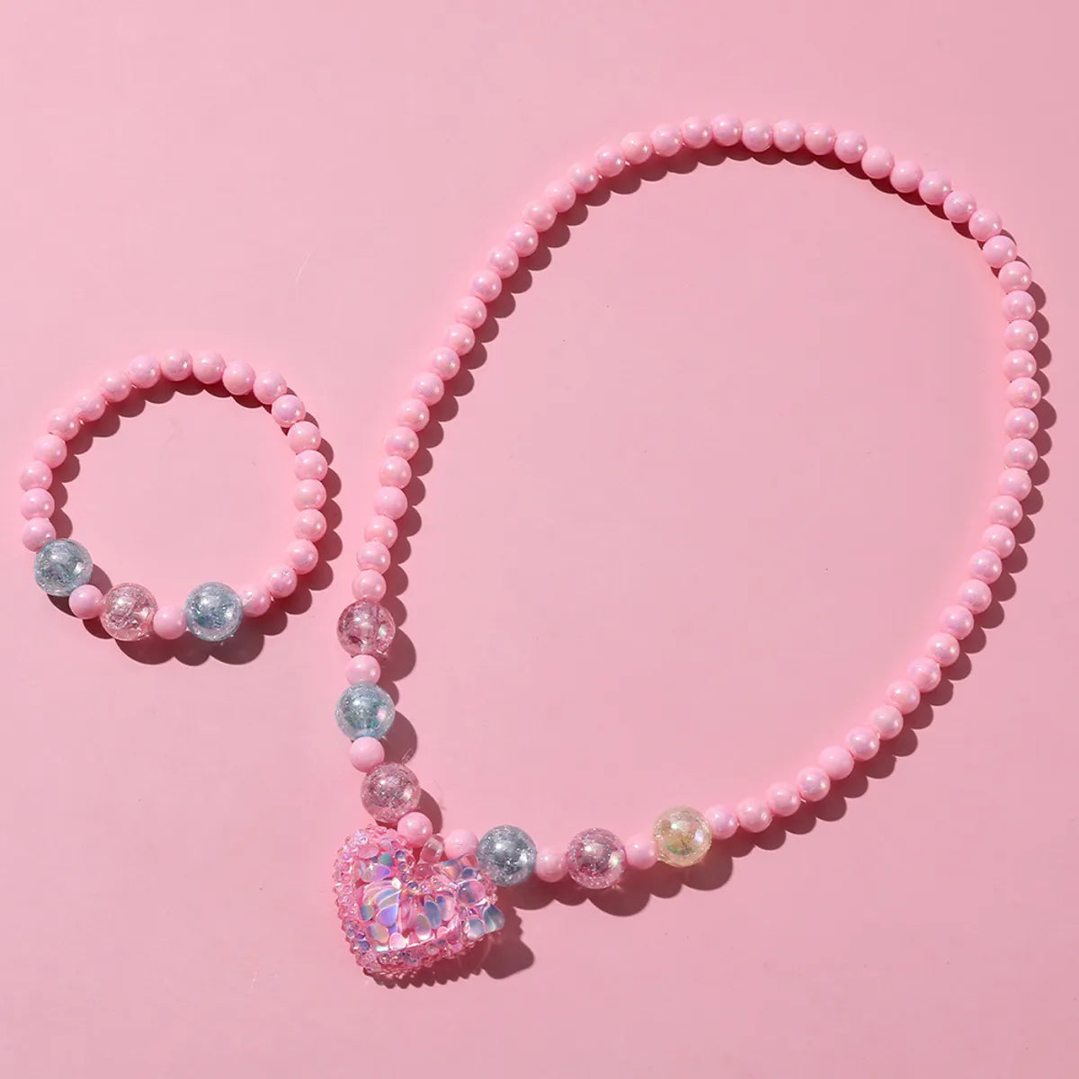 Sweet Heart Shape Plastic Beaded Resin Girl's Pendant Necklace Bracelets