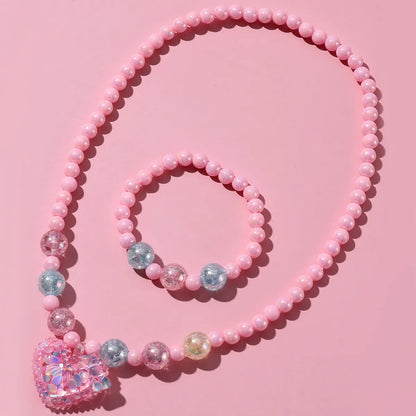 Sweet Heart Shape Plastic Beaded Resin Girl's Pendant Necklace Bracelets