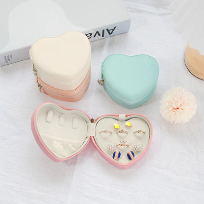 Sweet Heart Shape Solid Color Pu Leather Jewelry Boxes