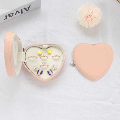 Sweet Heart Shape Solid Color Pu Leather Jewelry Boxes