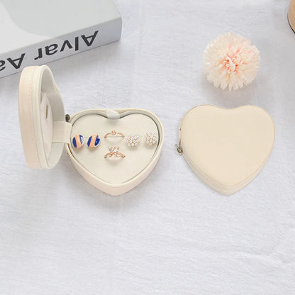 Sweet Heart Shape Solid Color Pu Leather Jewelry Boxes