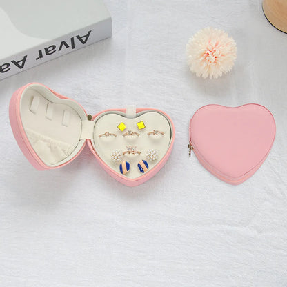 Sweet Heart Shape Solid Color Pu Leather Jewelry Boxes