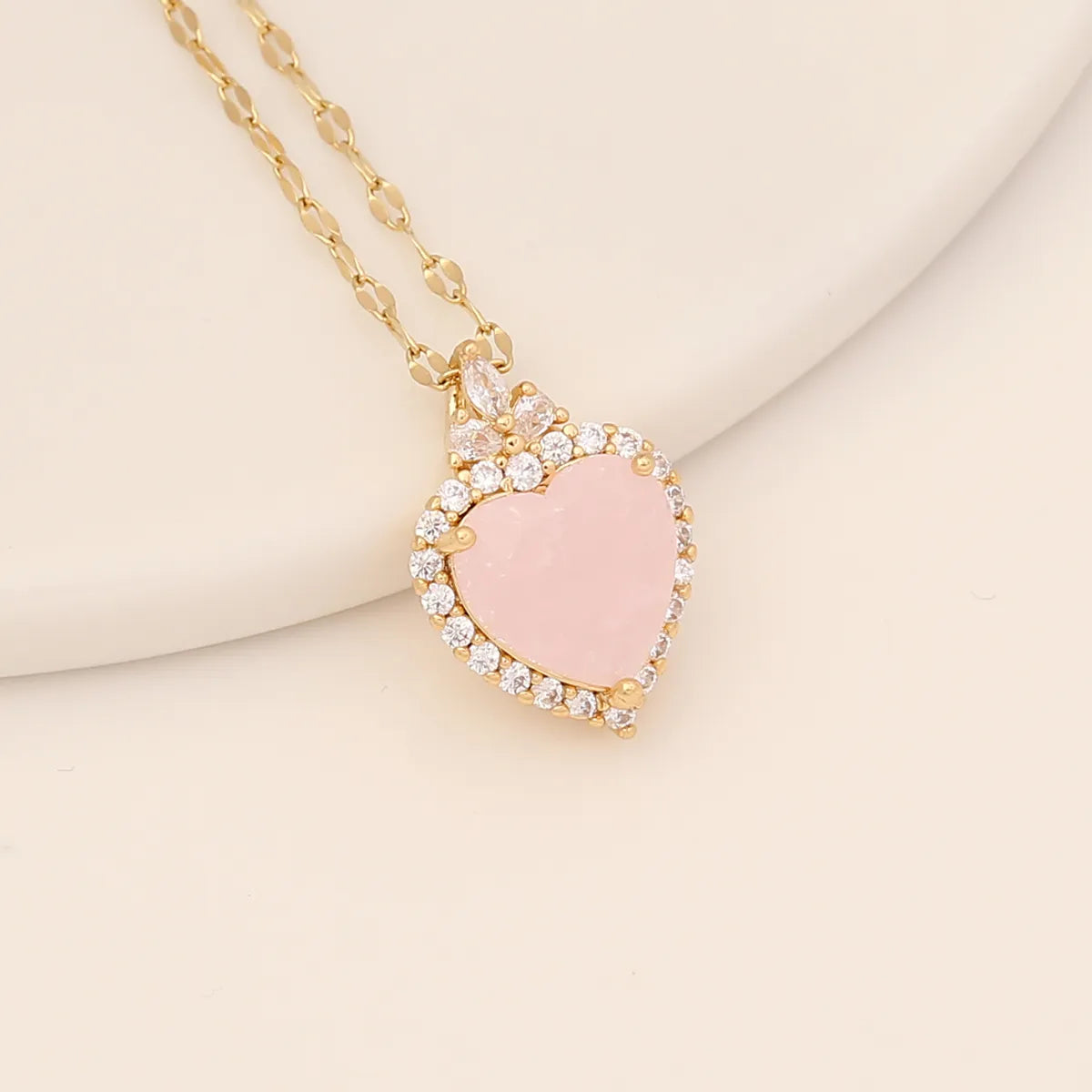 Sweet Heart Shape Stainless Steel Copper Plating Zircon Pendant Necklace 1 Piece