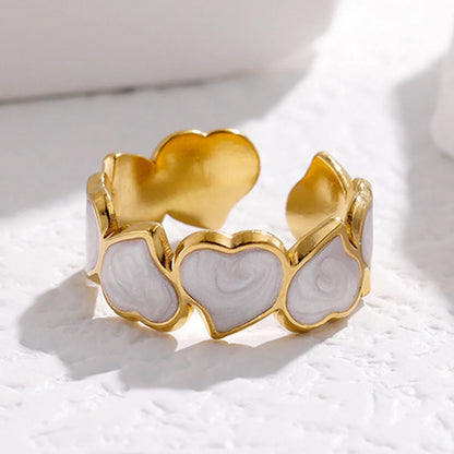 Sweet Heart Shape Stainless Steel Enamel Plating Open Ring 1 Piece