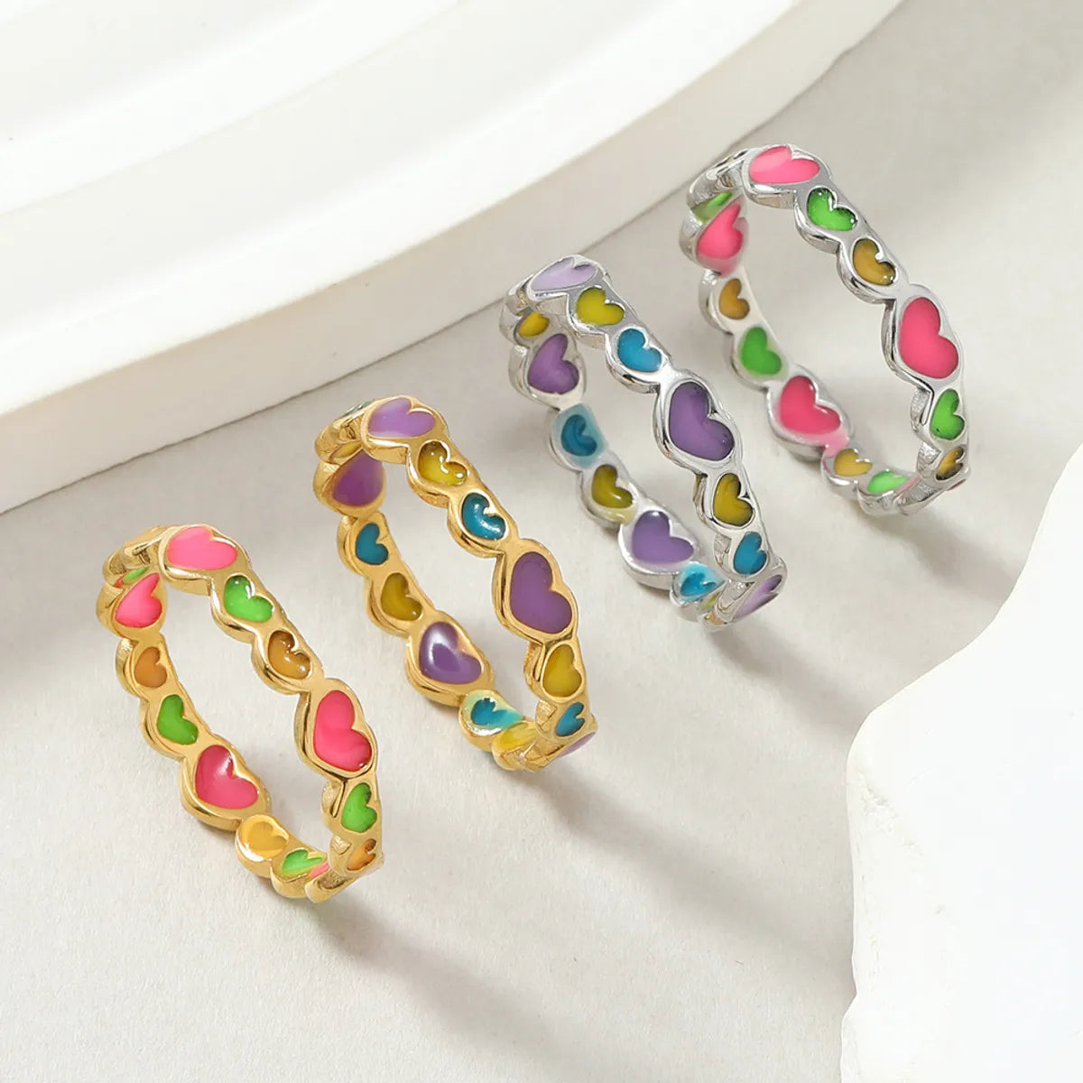 Sweet Heart Shape Stainless Steel Enamel Plating Rings