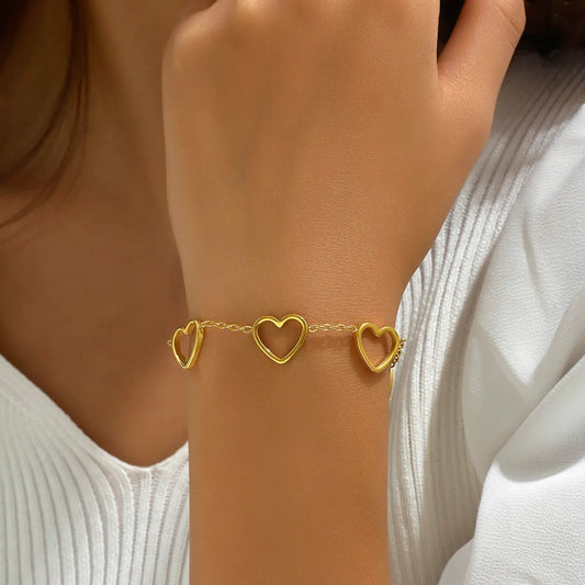 Sweet Heart Shape Stainless Steel Hollow Out Bracelets