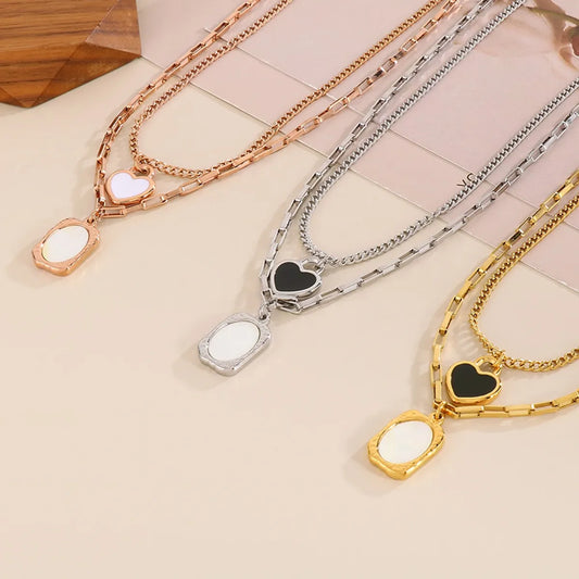 Sweet Heart Shape Stainless Steel Patchwork Layered Necklaces