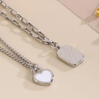 Sweet Heart Shape Stainless Steel Patchwork Layered Necklaces