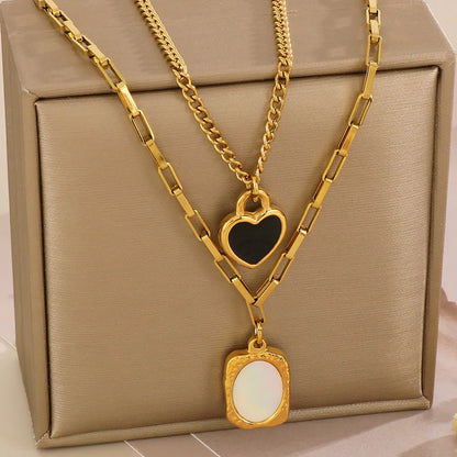 Sweet Heart Shape Stainless Steel Patchwork Layered Necklaces