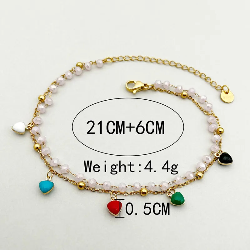 Sweet Heart Shape 304 Stainless Steel Artificial Crystal Gold Plated Crystal Bracelets In Bulk