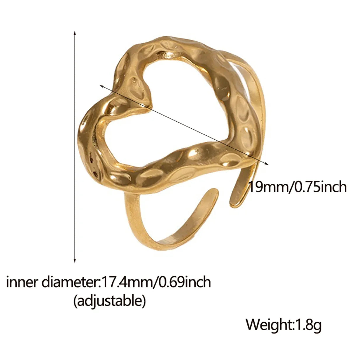 Sweet Heart Shape Stainless Steel Plating Gold Plated Open Rings