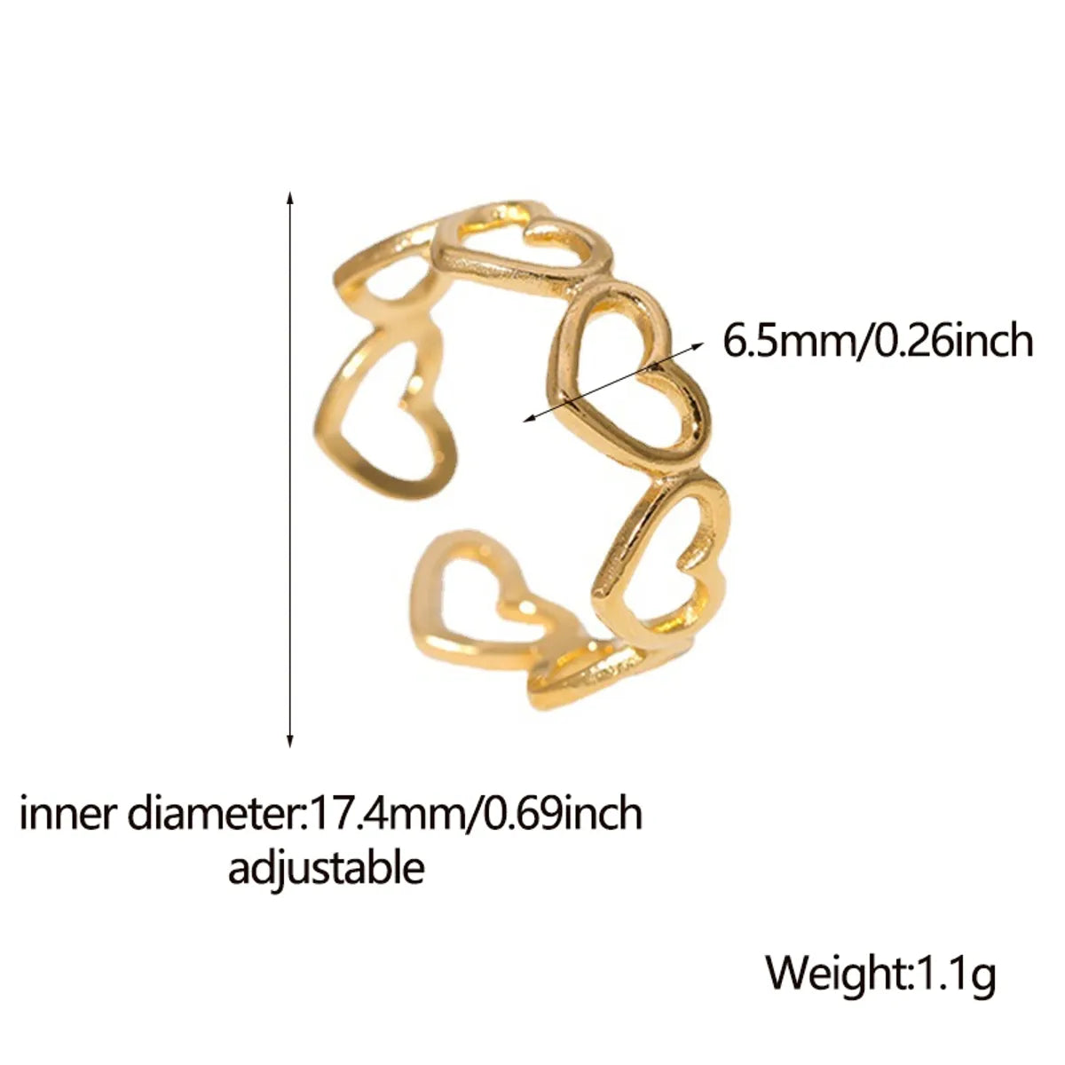 Wholesale Jewelry Sweet Heart Shape 304 Stainless Steel 18K Gold Plated Plating Hollow Out Open Ring