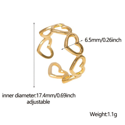 Wholesale Jewelry Sweet Heart Shape 304 Stainless Steel 18K Gold Plated Plating Hollow Out Open Ring