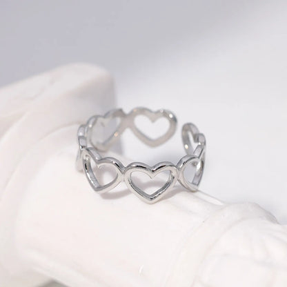 Wholesale Jewelry Sweet Heart Shape 304 Stainless Steel 18K Gold Plated Plating Hollow Out Open Ring