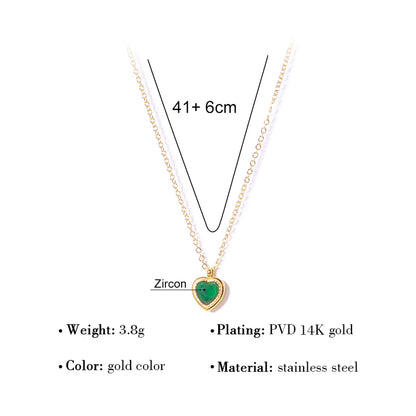 Sweet Heart Shape Stainless Steel Plating Inlay Shell Zircon 18k Gold Plated Pendant Necklace