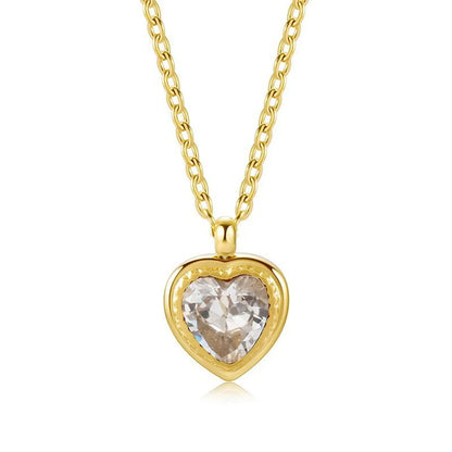 Sweet Heart Shape Stainless Steel Plating Inlay Shell Zircon 18k Gold Plated Pendant Necklace