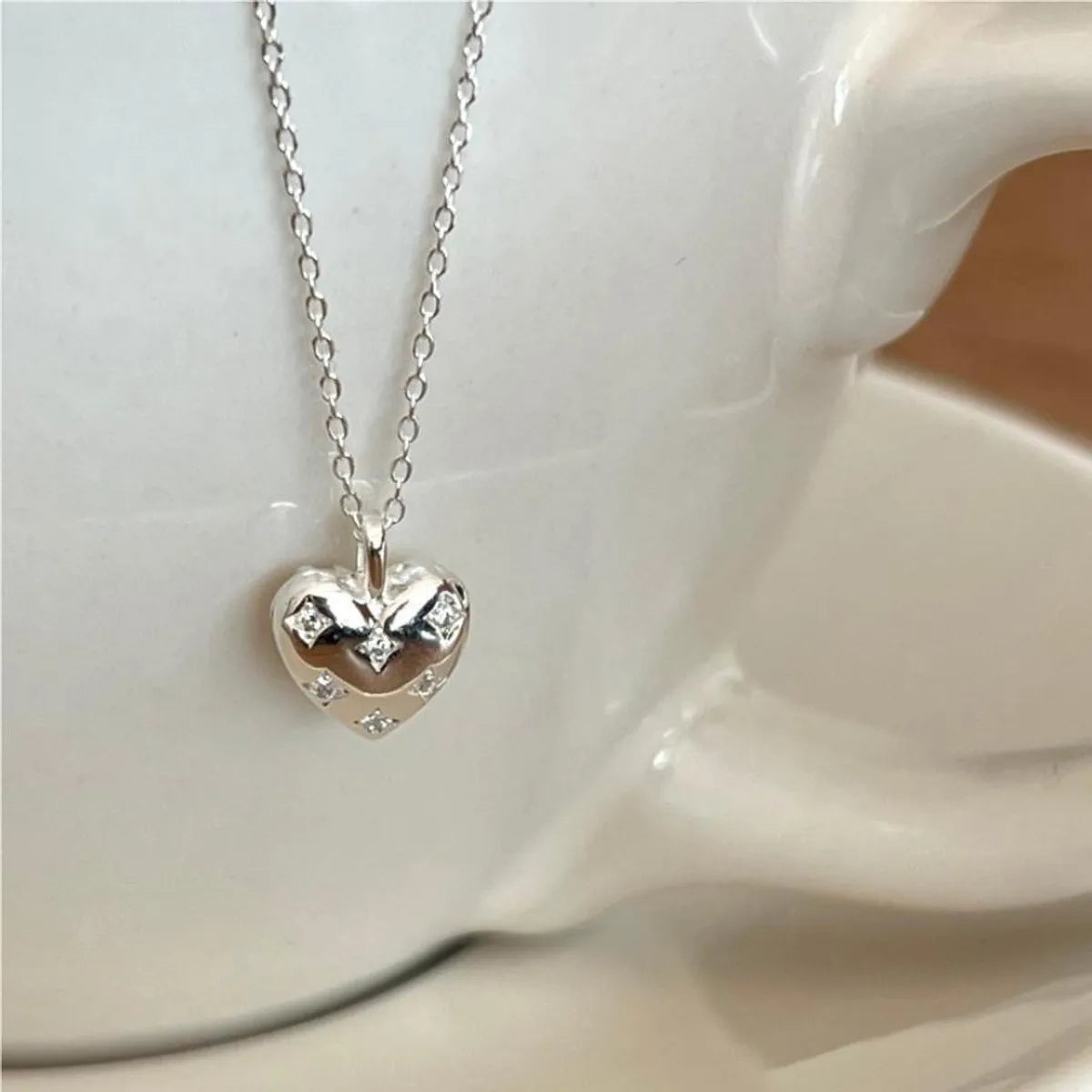 Sweet Heart Shape Sterling Silver Plating Inlay Zircon 18k Gold Plated Pendant Necklace