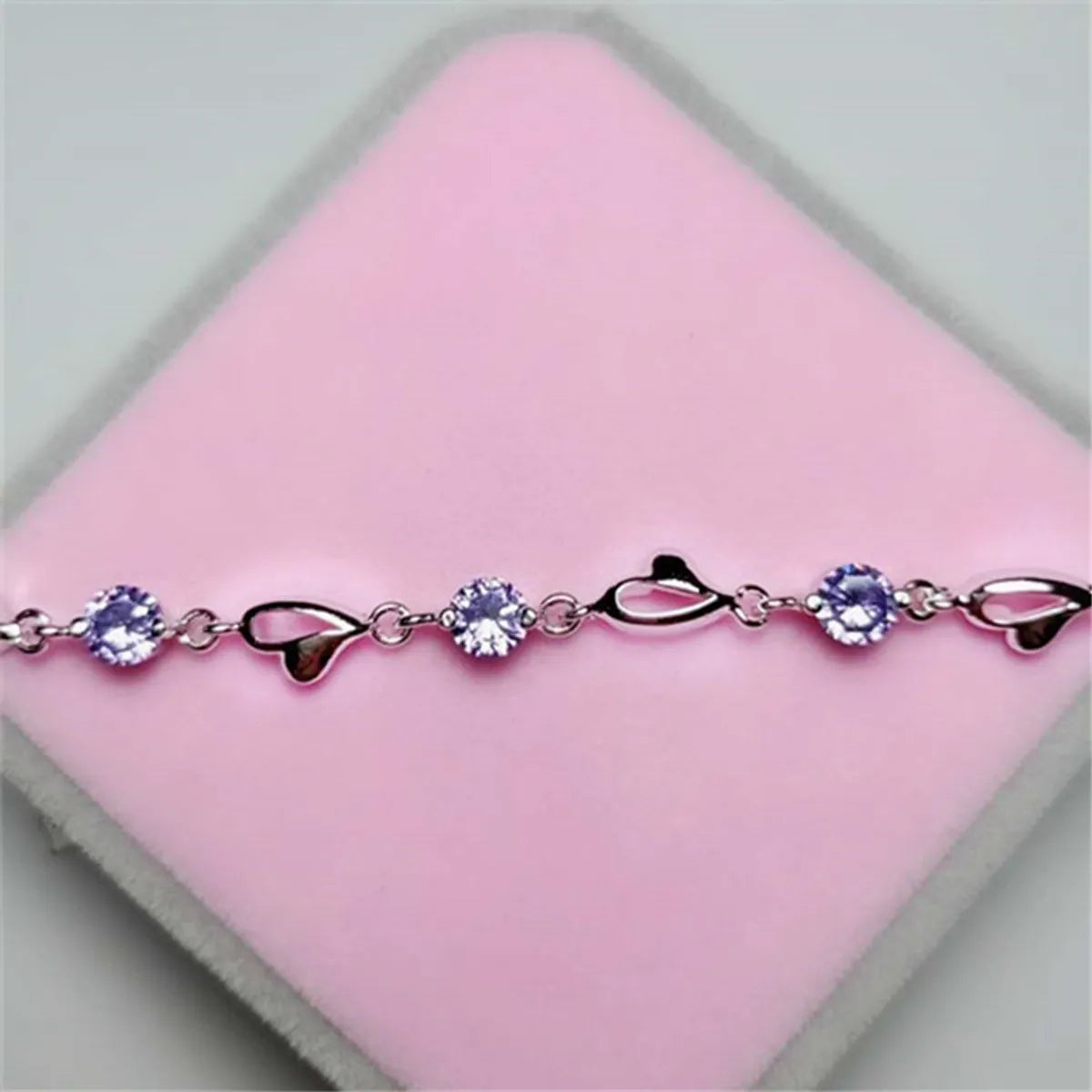 Alloy Silver Plated Sweet Heart Shape Plating Inlay Zircon Bracelets