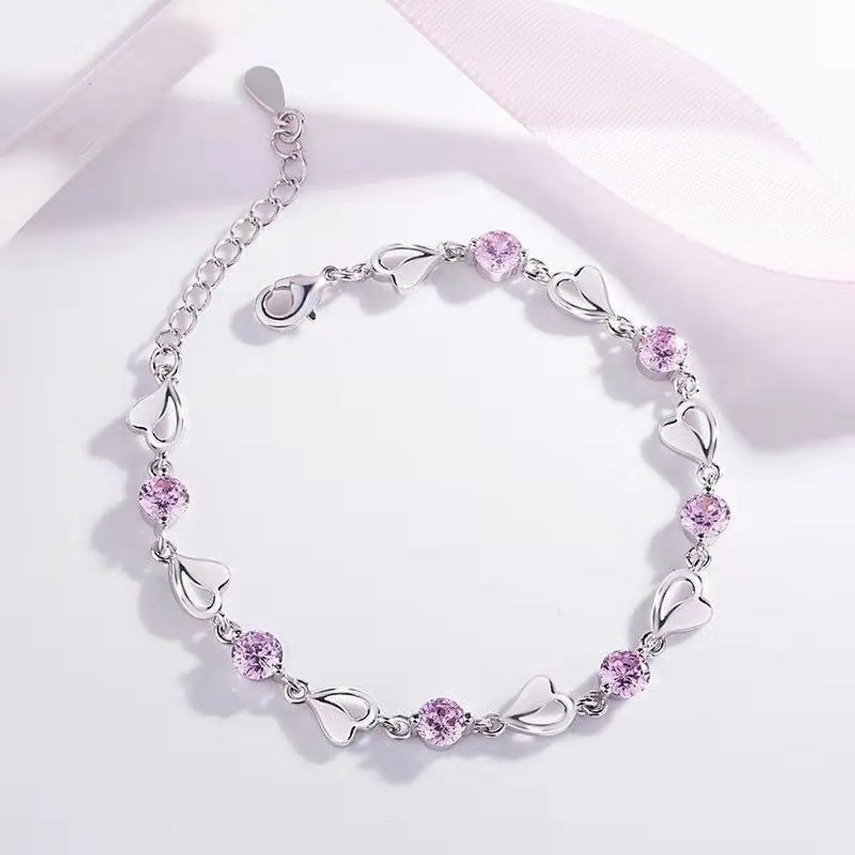 Alloy Silver Plated Sweet Heart Shape Plating Inlay Zircon Bracelets