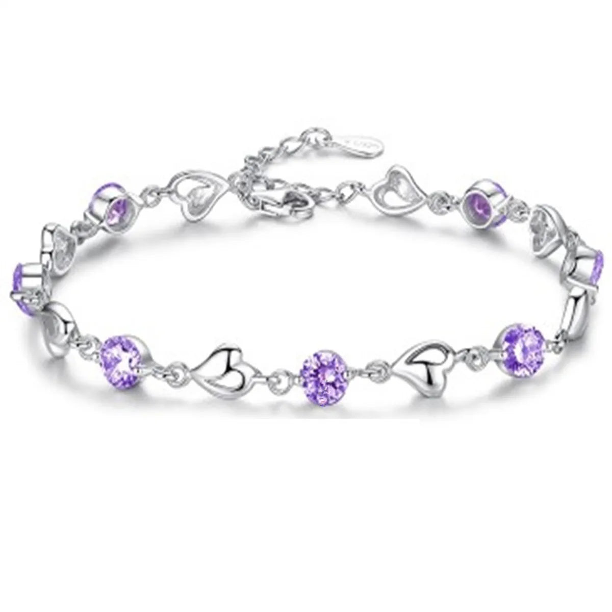 Alloy Silver Plated Sweet Heart Shape Plating Inlay Zircon Bracelets