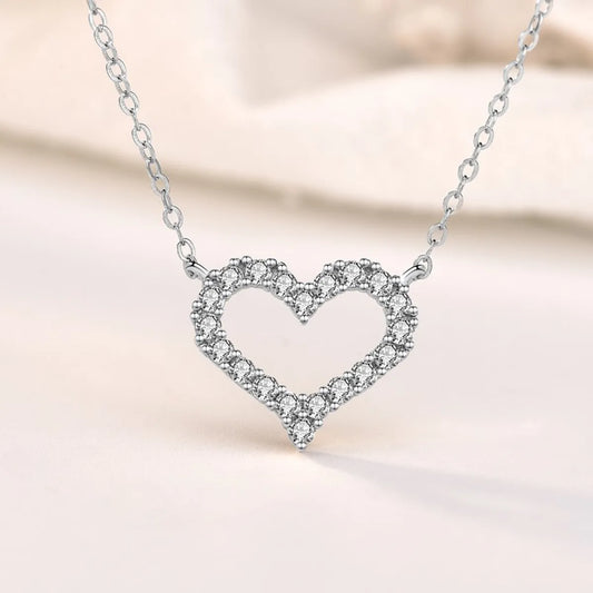 Sweet Heart Shape Sterling Silver Plating Inlay Zircon Pendant Necklace