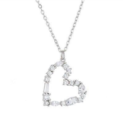 Sweet Heart Shape Sterling Silver Plating Inlay Zircon Pendant Necklace