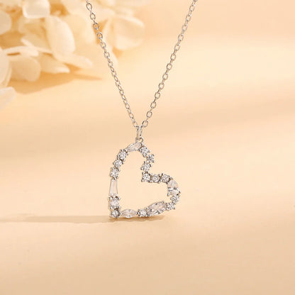 Sweet Heart Shape Sterling Silver Plating Inlay Zircon Pendant Necklace