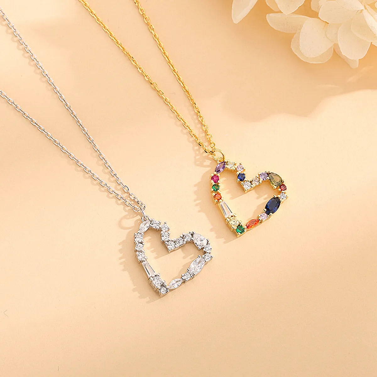 Sweet Heart Shape Sterling Silver Plating Inlay Zircon Pendant Necklace