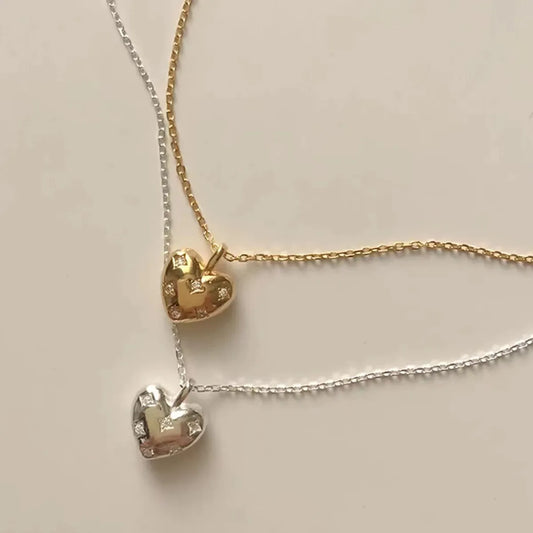 Sweet Heart Shape Titanium Steel Copper Plating Inlay Artificial Diamond Pendant Necklace