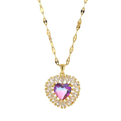 Sweet Heart Shape Titanium Steel Copper Zircon Pendant Necklace In Bulk