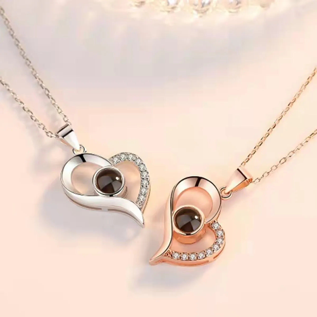 Sweet Heart Shape Titanium Steel Gold Plated Inlay Zircon Pendant Necklace 1 Piece