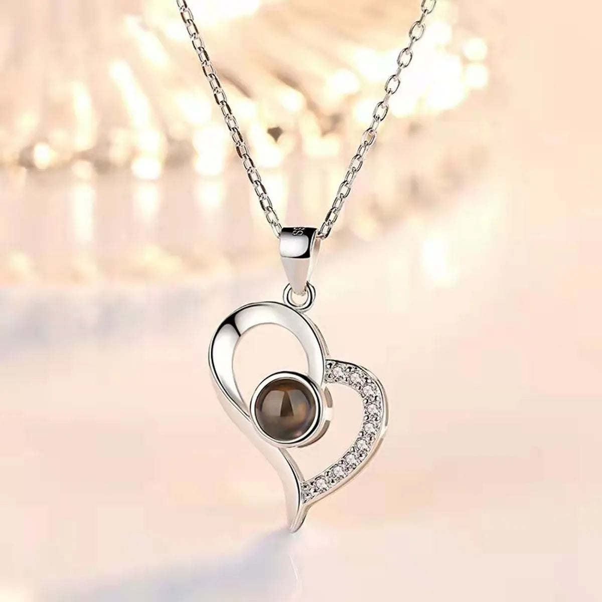 Sweet Heart Shape Titanium Steel Gold Plated Inlay Zircon Pendant Necklace 1 Piece