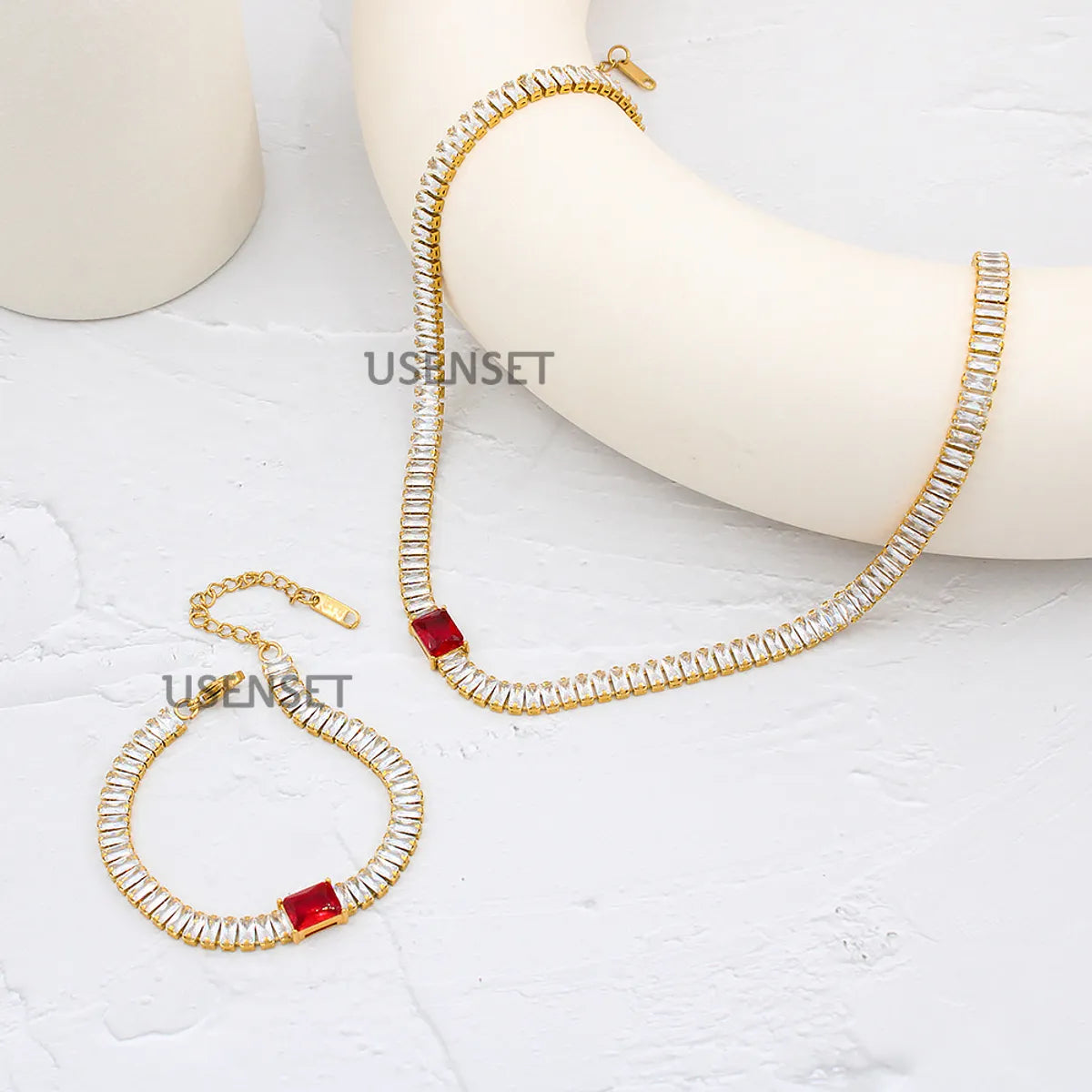 Sweet Heart Shape Titanium Steel Gold Plated Zircon Necklace 1 Piece