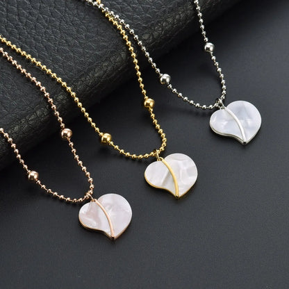 Sweet Heart Shape Titanium Steel Inlay Shell Pendant Necklace