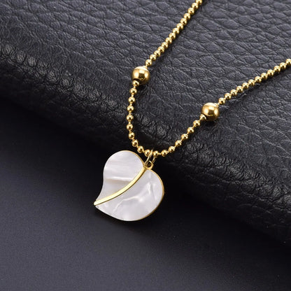 Sweet Heart Shape Titanium Steel Inlay Shell Pendant Necklace