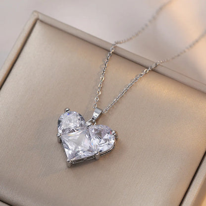 Sweet Heart Shape Titanium Steel Inlay Zircon Pendants Pendant Necklace