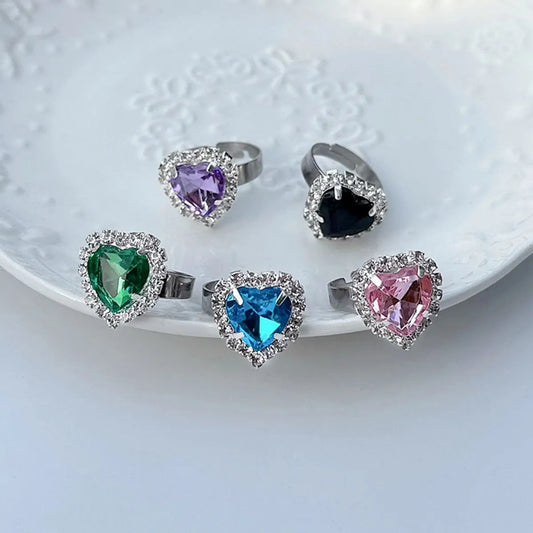 Sweet Heart Shape Titanium Steel Inlay Zircon Rings