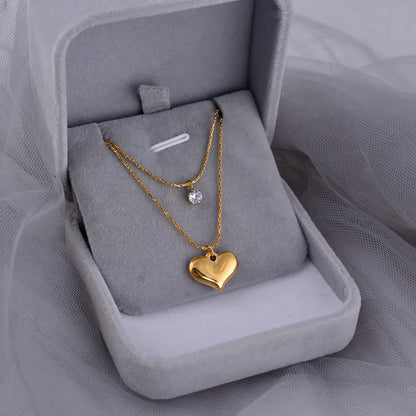 Sweet Heart Shape Titanium Steel Layered Necklaces