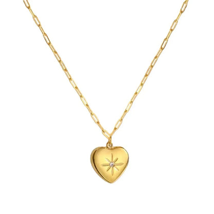 Sweet Heart Shape Titanium Steel Plating Inlay Artificial Gemstones 18k Gold Plated Necklace