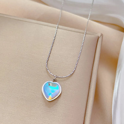 Sweet Heart Shape Titanium Steel Plating Inlay Artificial Gemstones Pendant Necklace