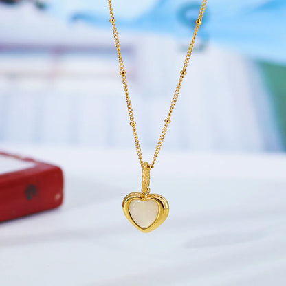 Sweet Heart Shape Titanium Steel Plating Inlay Shell 18k Gold Plated Pendant Necklace