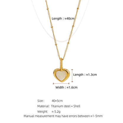 Sweet Heart Shape Titanium Steel Plating Inlay Shell 18k Gold Plated Pendant Necklace