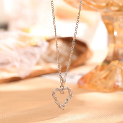 Sweet Heart Shape Titanium Steel Plating Inlay Zircon Pendant Necklace