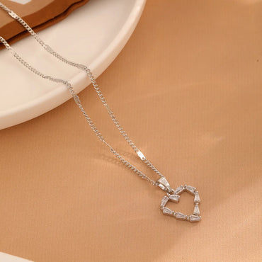 Sweet Heart Shape Titanium Steel Plating Inlay Zircon Pendant Necklace