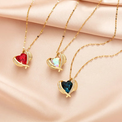 Sweet Heart Shape Titanium Steel Plating Inlay Zircon Pendant Necklace