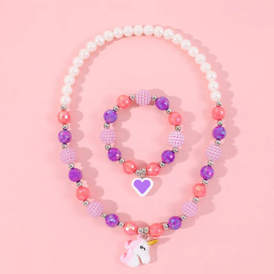 Sweet Heart Shape  Resin Beaded Girl'S Necklace 1 Piece